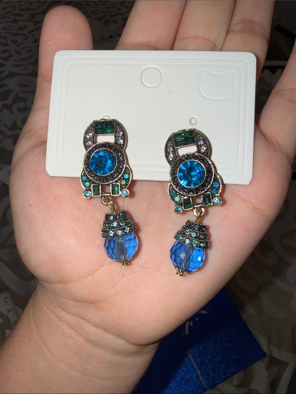 Blue Crystal Drop Earrings - Women's Fashion Jewelry